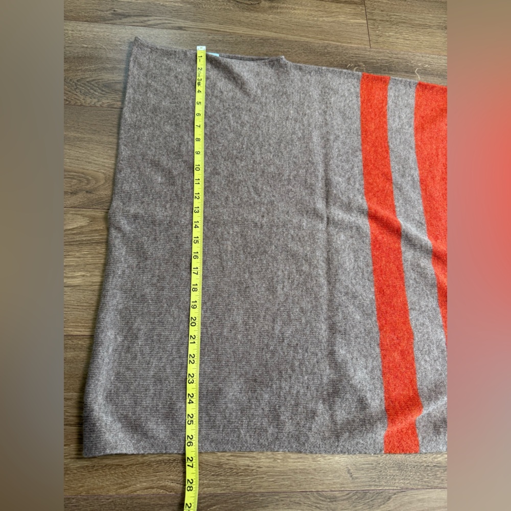 Celeste Wool Cashmere Blend Poncho Tan Orange Stripe Asymmetrical One Size - Picture 9 of 9